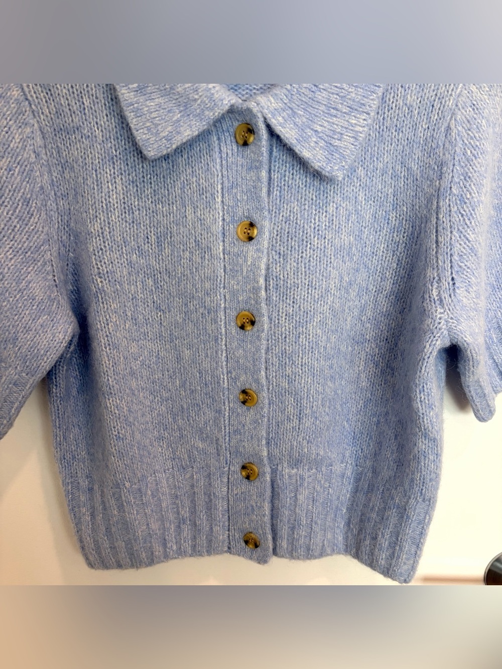 COS Alpaca Wool Blend Light Blue Short Sleeve Sweater Cardigan Women Size S - Picture 4 of 12